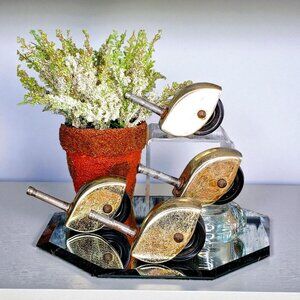 Set of 4 Mid Century Modern Metal Caster Wheels Brass Tone Furniture MCM 1960s